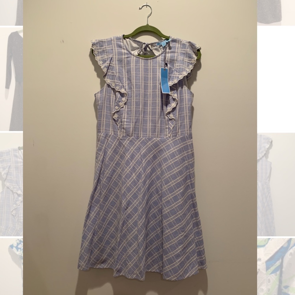 Draper James Linen Embroidered Blue Multi Dress